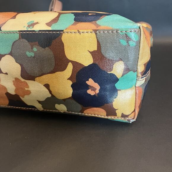 Fossil Key~Per | Coated Canvas | Abstract Floral | Tote Bag | Leather Straps - Picture 13 of 15